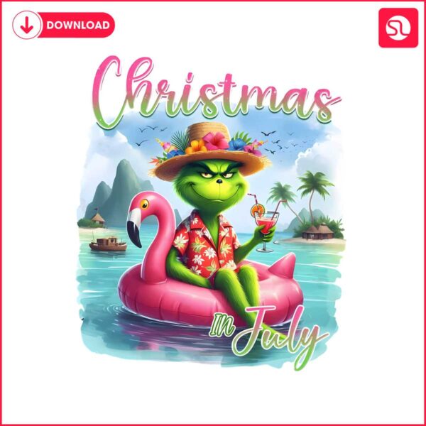 retro-christmas-in-july-grinch-summer-beach-png