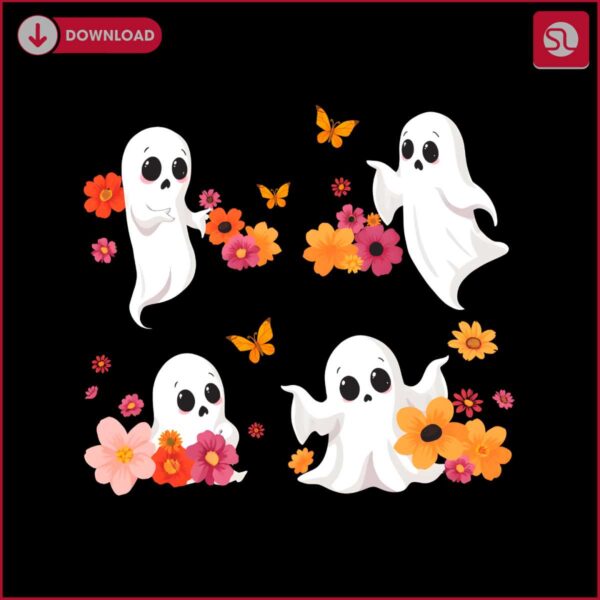 retro-floral-cute-halloween-ghosts-png