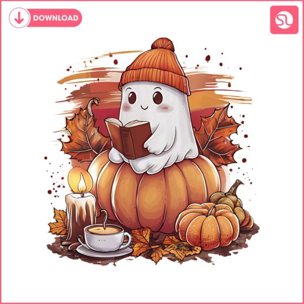 bookish-ghost-pumpkin-png-ghost-reading-pngretro-halloween-png-cute-ghost-halloween-png-halloween-autumn-vibes-png-cute-ghost-book-png