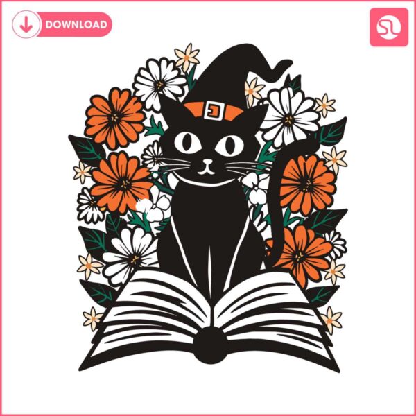 floral-black-cat-witchy-cat-bookish-svg