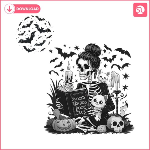 spooky-readers-book-club-png-snarky-skeleton-book-lover-witch-messy-bun-skull