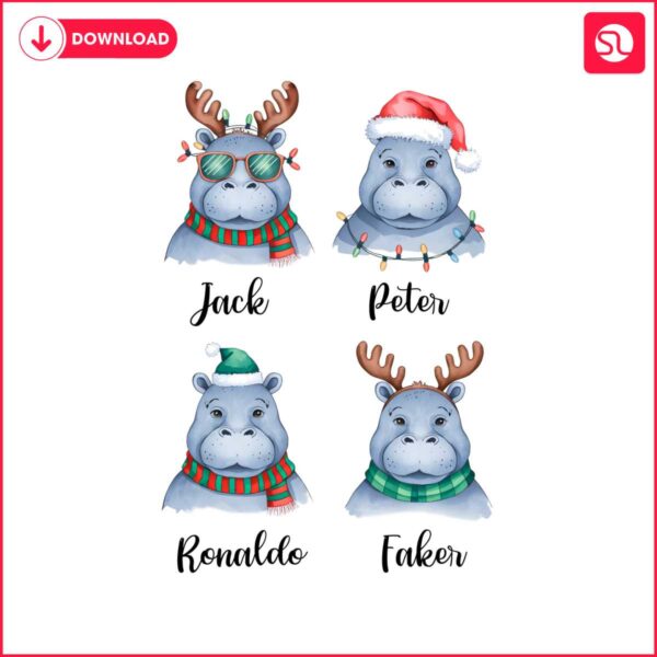 personalized-christmas-hippos-santa-hat-family-matching-kids-name-png