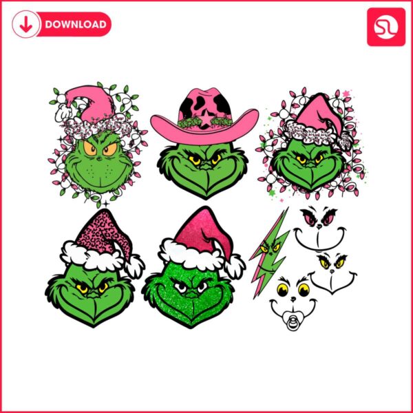 retro-pink-christmas-grinch-head-and-face-western-grinchmas-svg-png-bundle