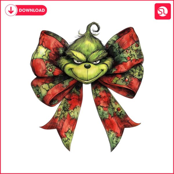 retro-christmas-coquette-grinch-head-bow-png