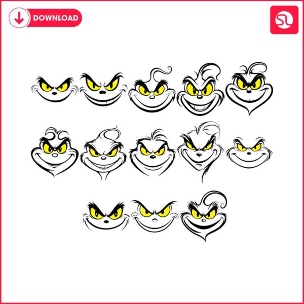 grinch-smiley-face-outline-svg-bundle