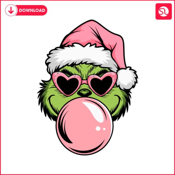 pink-christmas-grinch-blowing-bubble-heart-sunglasses-svg