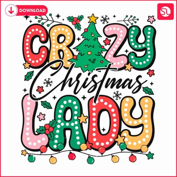 Retro Groovy Crazy Christmas Lady Doodle Dots SVG