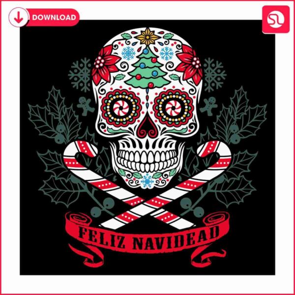 Festive Sugar Skull Christmas SVG