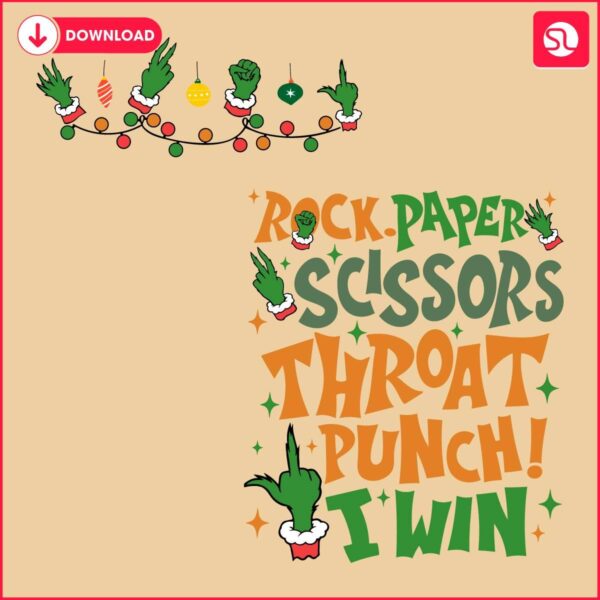 Victorious Grinch Hand SVG in Rock Paper Scissors Throat Punch