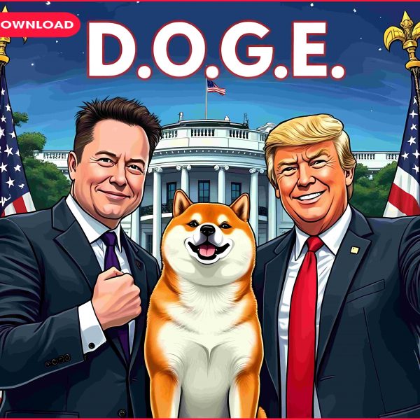 Humorous Trump and Musk Doge with American Flag PNG