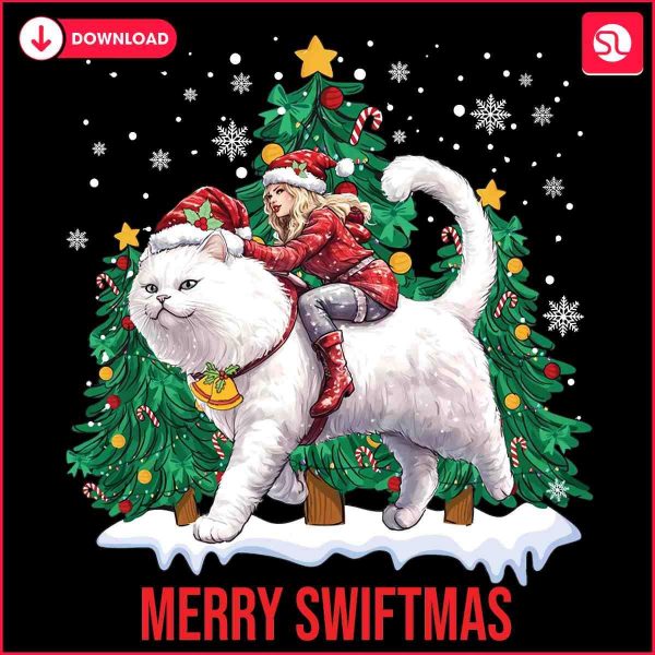 Santa Hat Cat and Christmas Tree PNG Merry Swiftmas Edition