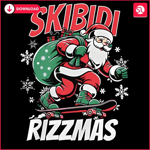 Santa Skating Fun Skibidi Rizzmas PNG Magic