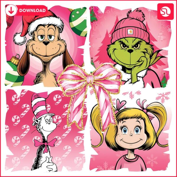 Pink Grinch Christmas Coquette Glitter PNG