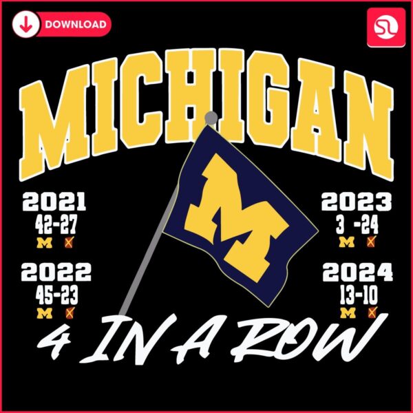 SVG Michigan Wolverines Football Flag Four in a Row Victory